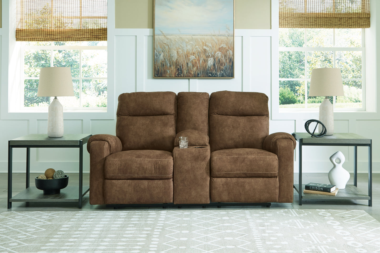 Myers Furniture Outlet - Ashley Furniture - Edenwold Living Room - DBL Rec Loveseat w/Console / Brindle - 1380594