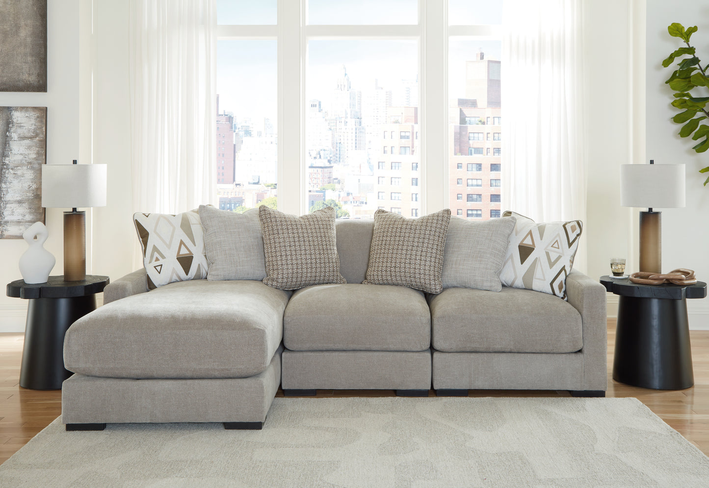 Myers Furniture Outlet - Ashley Furniture - Aslan Court Sectional - RAF 3-Piece Sofa Sectional with Chaise / Pebble - 20305S3