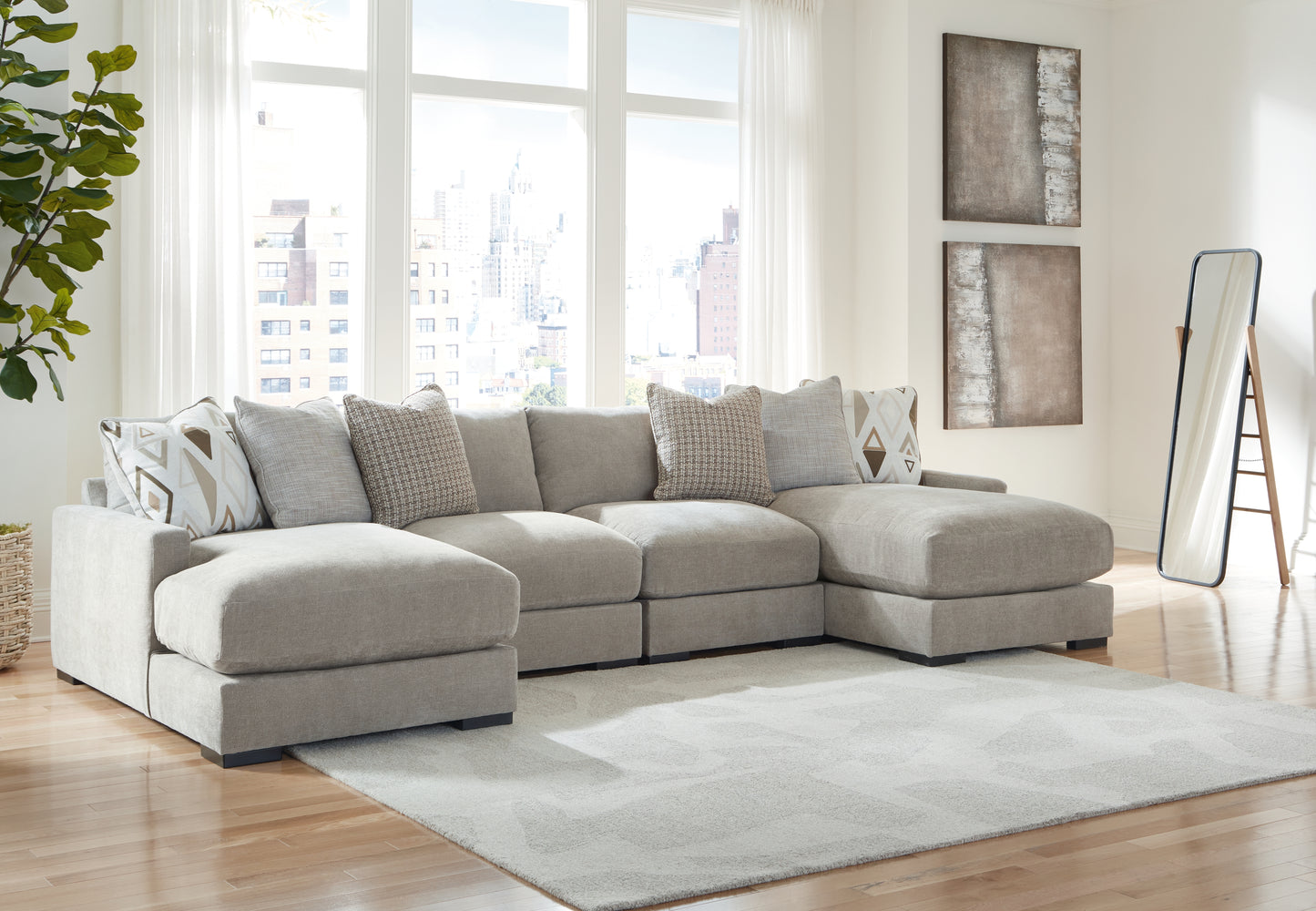 Myers Furniture Outlet - Ashley Furniture - Aslan Court Sectional - RAF 4-Piece Sofa Pit Sectional / Pebble - 20305S5