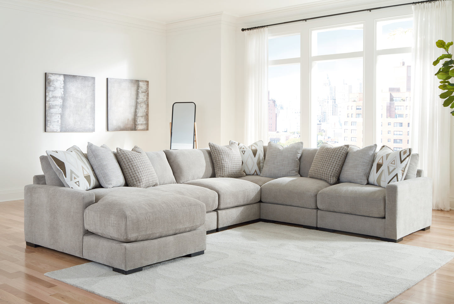 Myers Furniture Outlet - Ashley Furniture - Aslan Court Sectional - RAF 6-Piece Sectional with Chaise / Flax - 20305S8