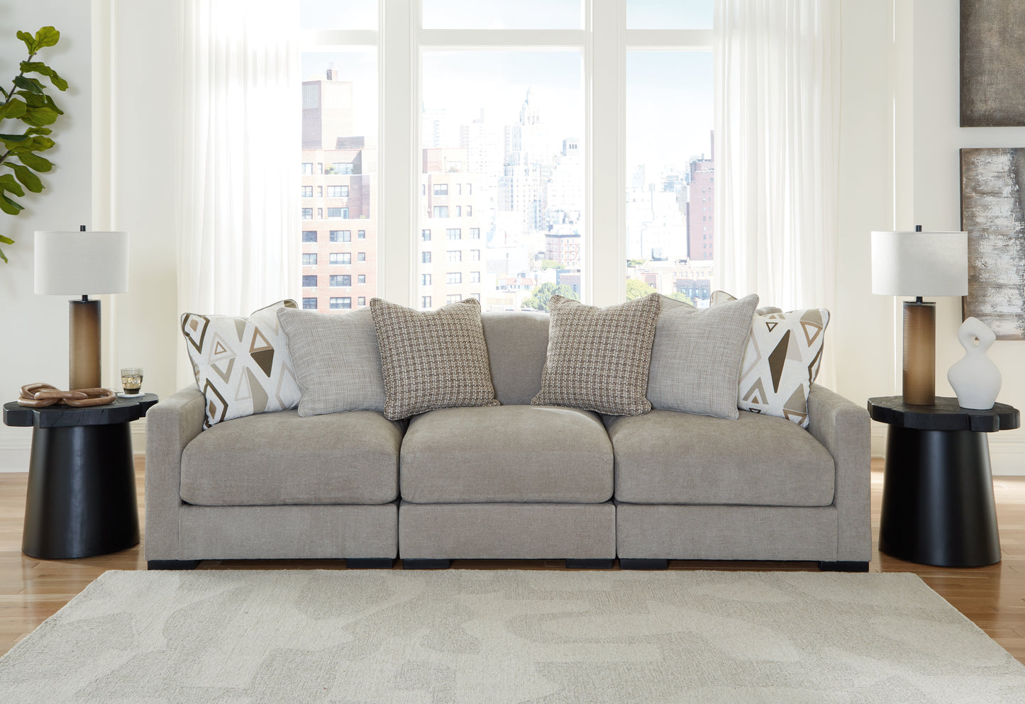 Myers Furniture Outlet - Ashley Furniture - Aslan Court Sectional - RAF 3-Piece Sofa Sectional / Pebble - 20305S2