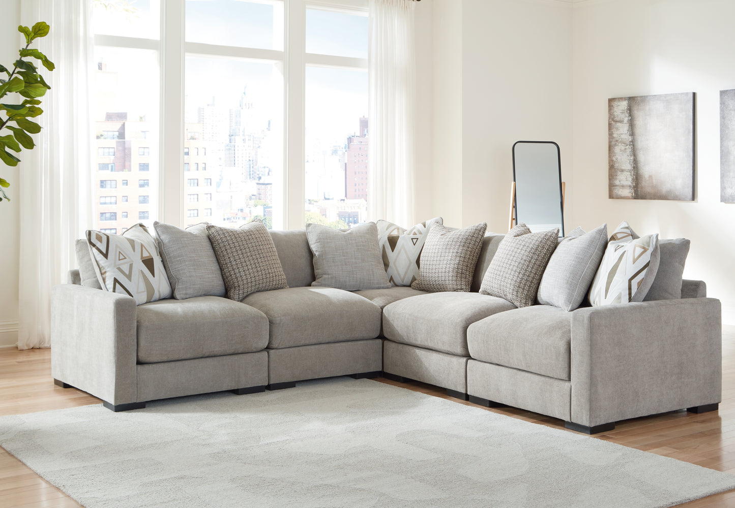 Myers Furniture Outlet - Ashley Furniture - Aslan Court Sectional - RAF 5-Piece Sectional / Pebble - 20305S6
