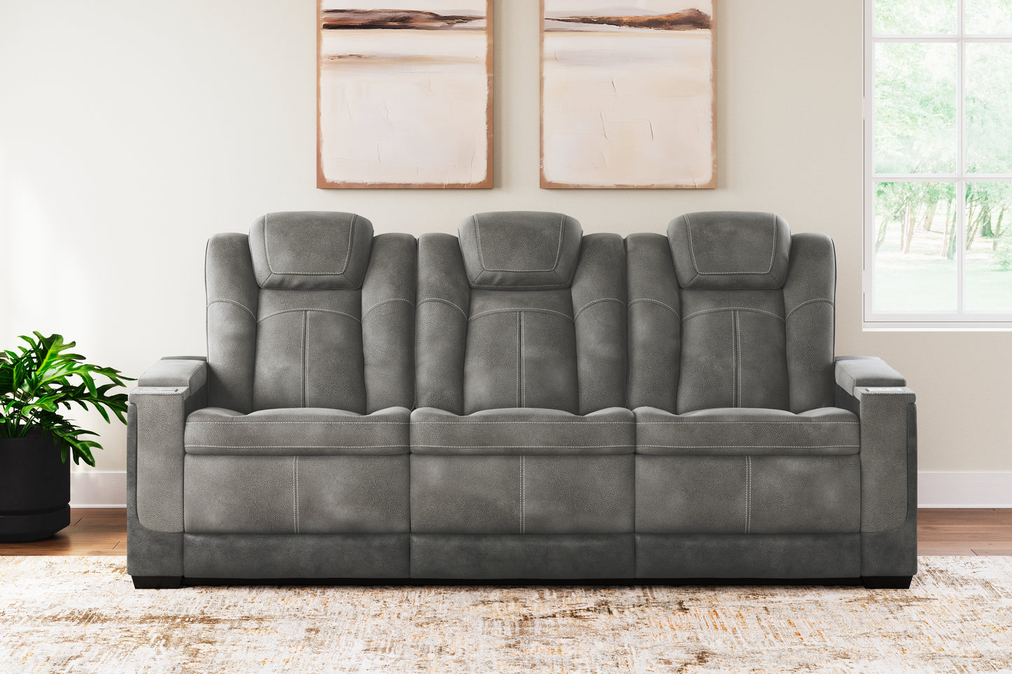 Myers Furniture Outlet - Ashley Furniture - Next-Gen DuraPella Living Room - PWR REC Sofa with ADJ Headrest / Slate - 2200415