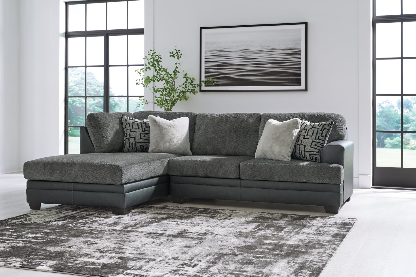 Myers Furniture Outlet - Ashley Furniture - Brixley Pier Sectional - RAF 2-Piece Sectional with Chaise / Graphite - 29906S1