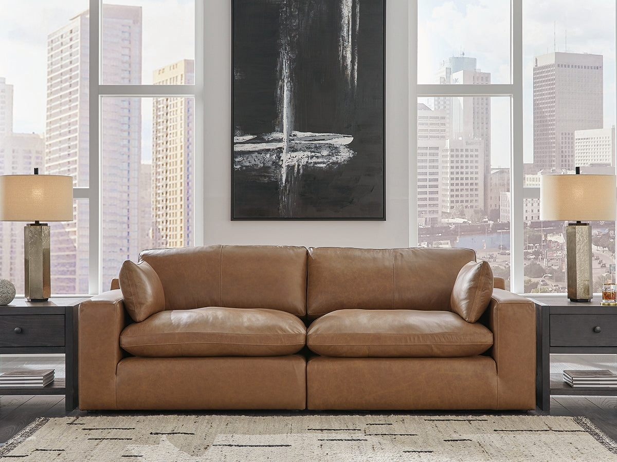 Myers Furniture Outlet - Ashley Furniture - Emilia Sectional - RAF 2-Piece Sectional Loveseat / Caramel - 30901S1