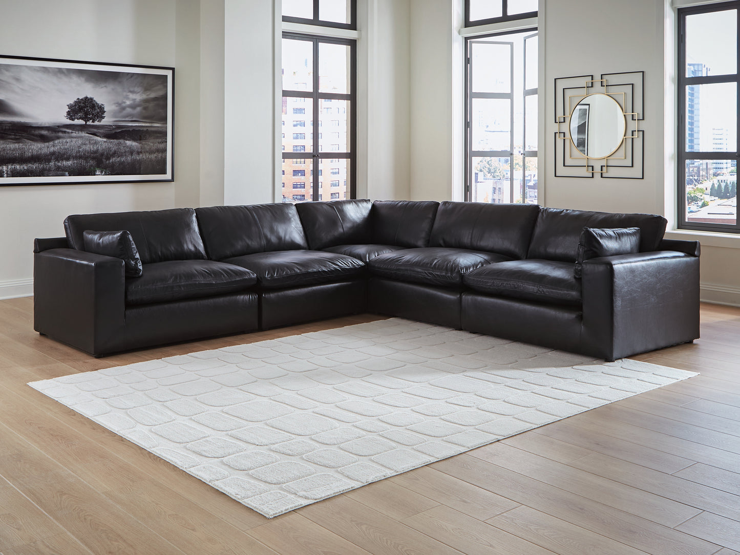 Myers Furniture Outlet - Ashley Furniture - Emilia Sectional - RAF 5-Piece Sectional / Black - 30902S4