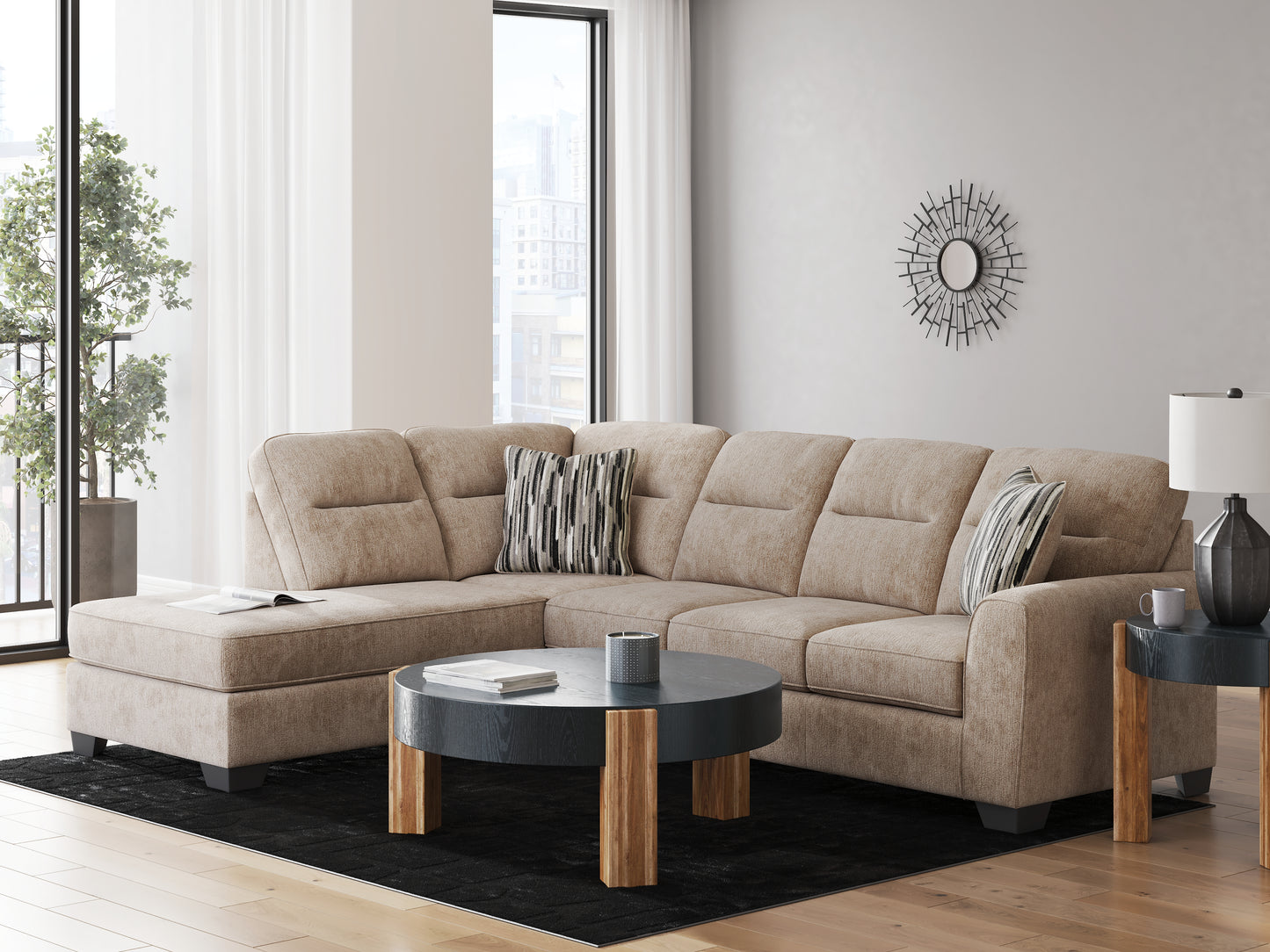 Myers Furniture Outlet - Ashley Furniture - Olten Sectional - RAF 2-Piece Sectional with Chaise / Mocha - 31304S1