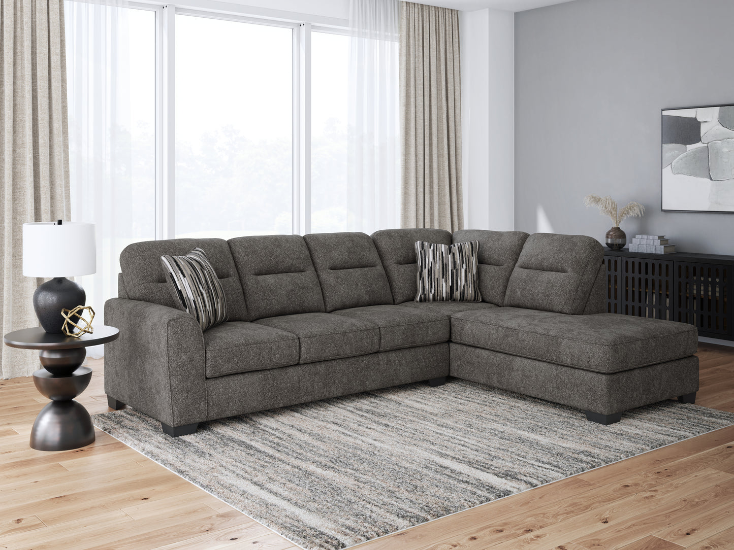 Myers Furniture Outlet - Ashley Furniture - Olten Sectional - LAF 2-Piece Sectional with Chaise / Graphite - 31305S2