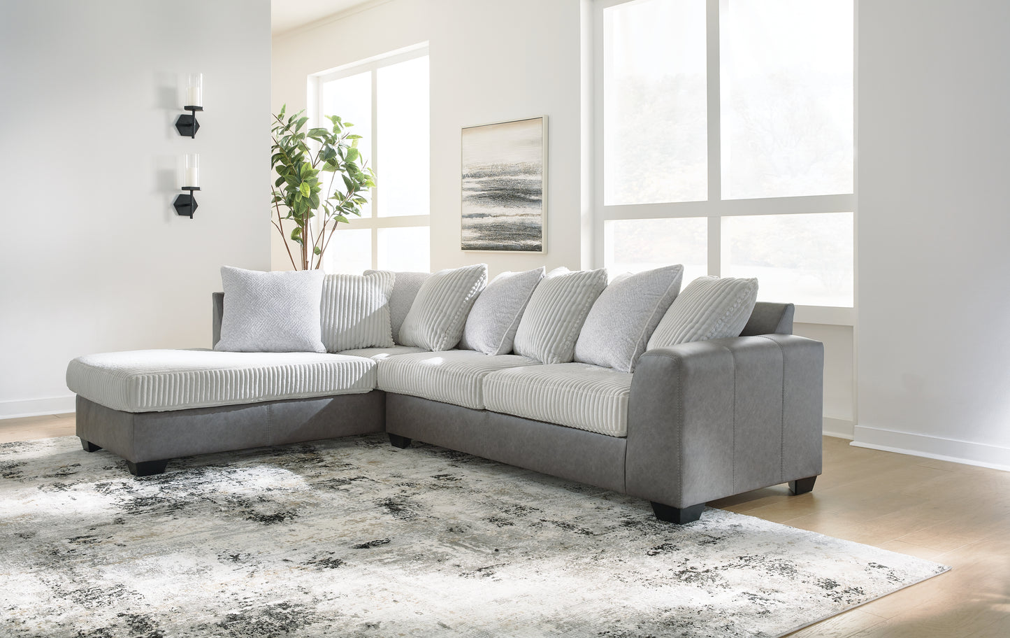 Myers Furniture Outlet - Ashley Furniture - Clairette Court Sectional - RAF 2-Piece Sectional with Chaise / Alloy - 31503S1