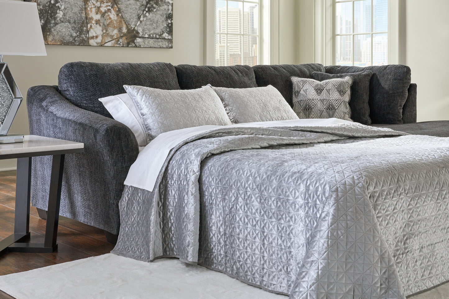 Myers Furniture Outlet - Ashley Furniture - Biddeford Sectional - 2-Piece Sleeper Sectional with Chaise / Shadow - 35504S4