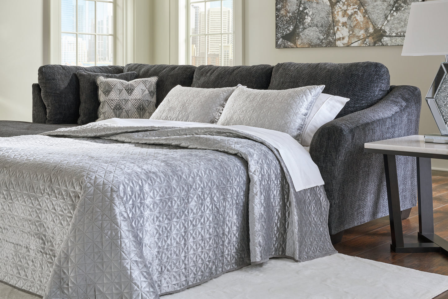 Myers Furniture Outlet - Ashley Furniture - Biddeford Sectional - RAF 2-Piece Sleeper Sectional with Chaise / Shadow - 35504S3