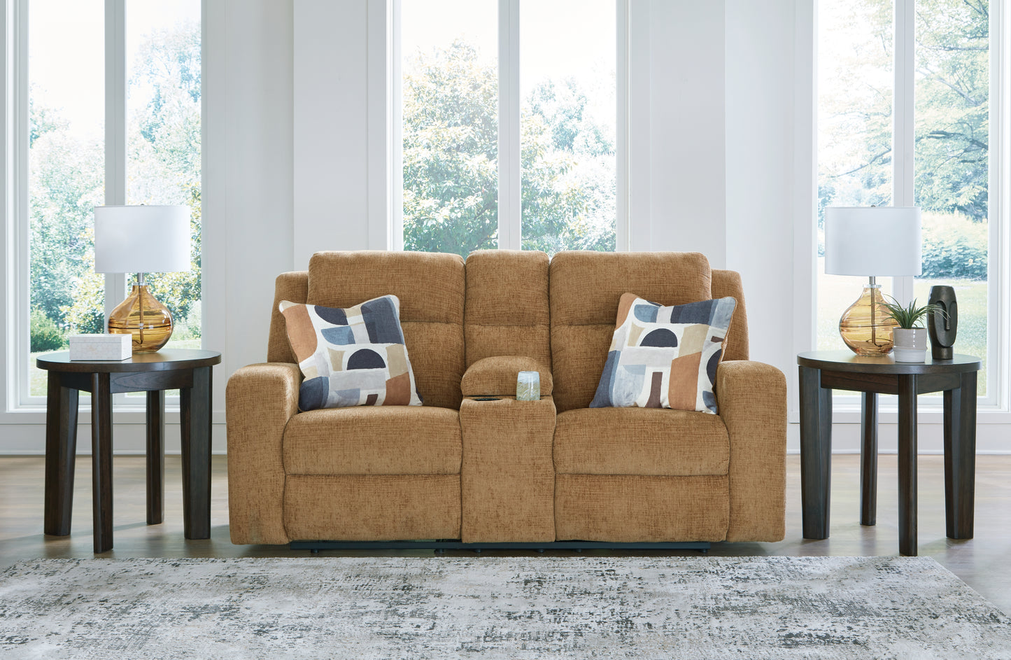 Myers Furniture Outlet - Ashley Furniture - Kanlow Living Room - DBL Rec Loveseat w/Console / Honey - 3860594