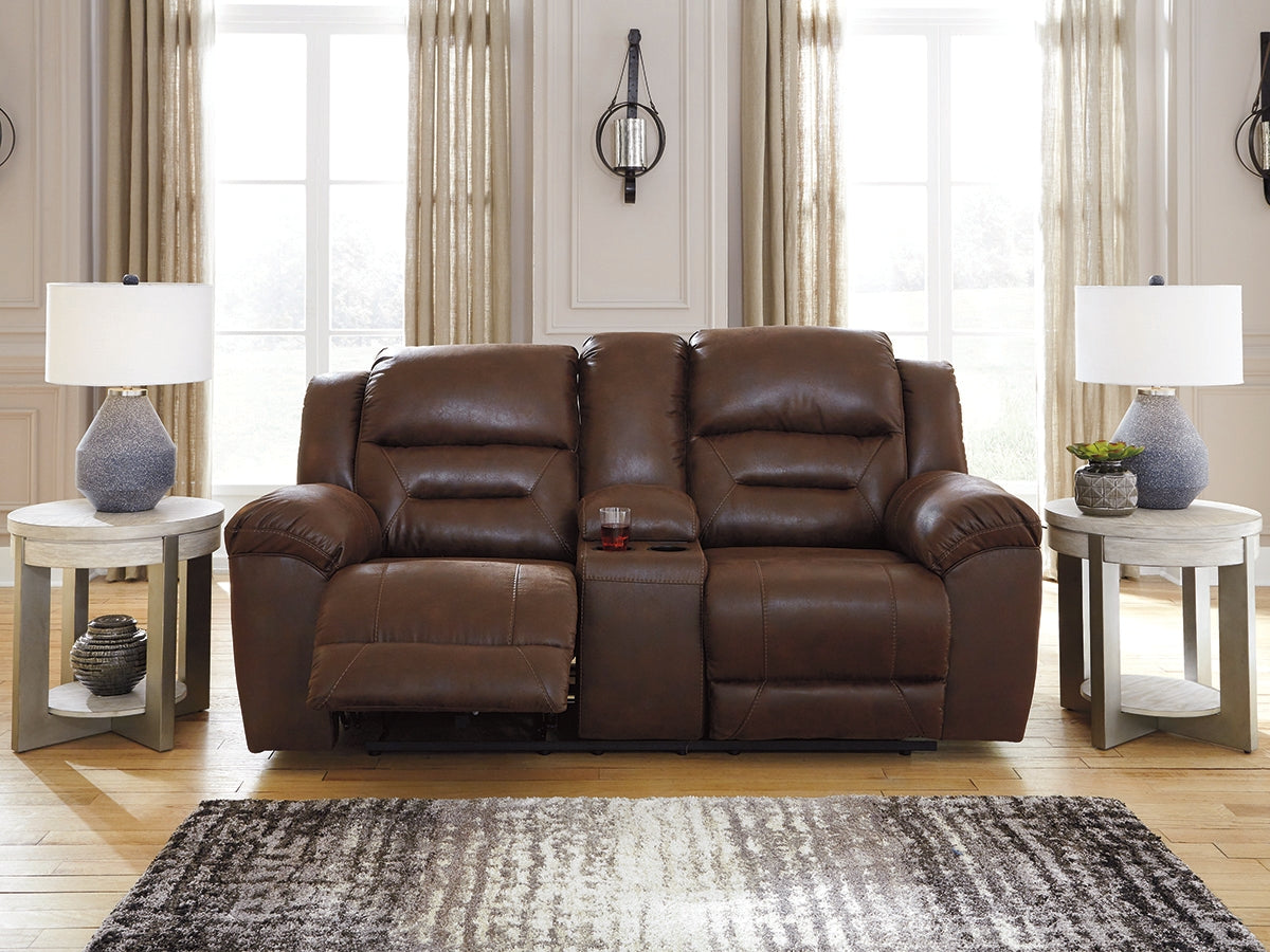 Myers Furniture Outlet - Ashley Furniture - Stoneland Living Room - DBL REC PWR Loveseat w/Console / Chocolate - 3990496