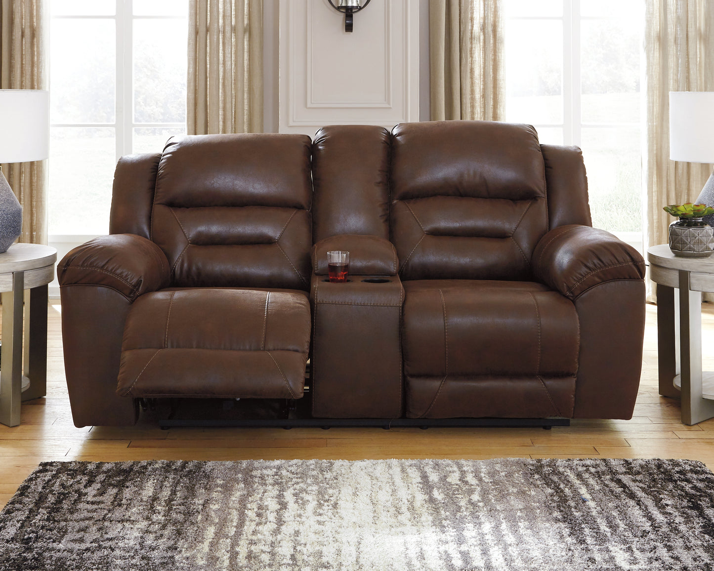 Myers Furniture Outlet - Ashley Furniture - Stoneland Living Room - DBL Rec Loveseat w/Console / Chocolate - 3990494