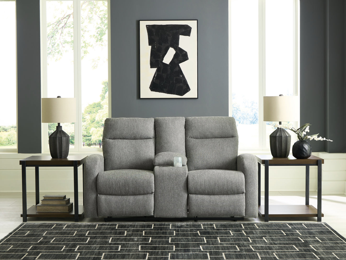 Myers Furniture Outlet - Ashley Furniture - Gauntlet Living Room - DBL Rec Loveseat w/Console / Sterling - PC4220494