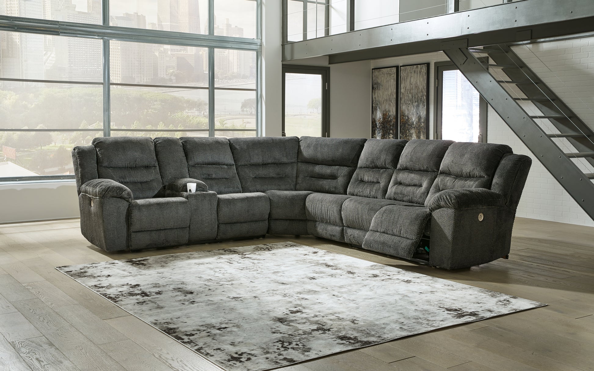 Myers Furniture Outlet - Ashley Furniture - Nettington Sectional - 3-Piece Power Reclining Sectional / Smoke - 44101S1