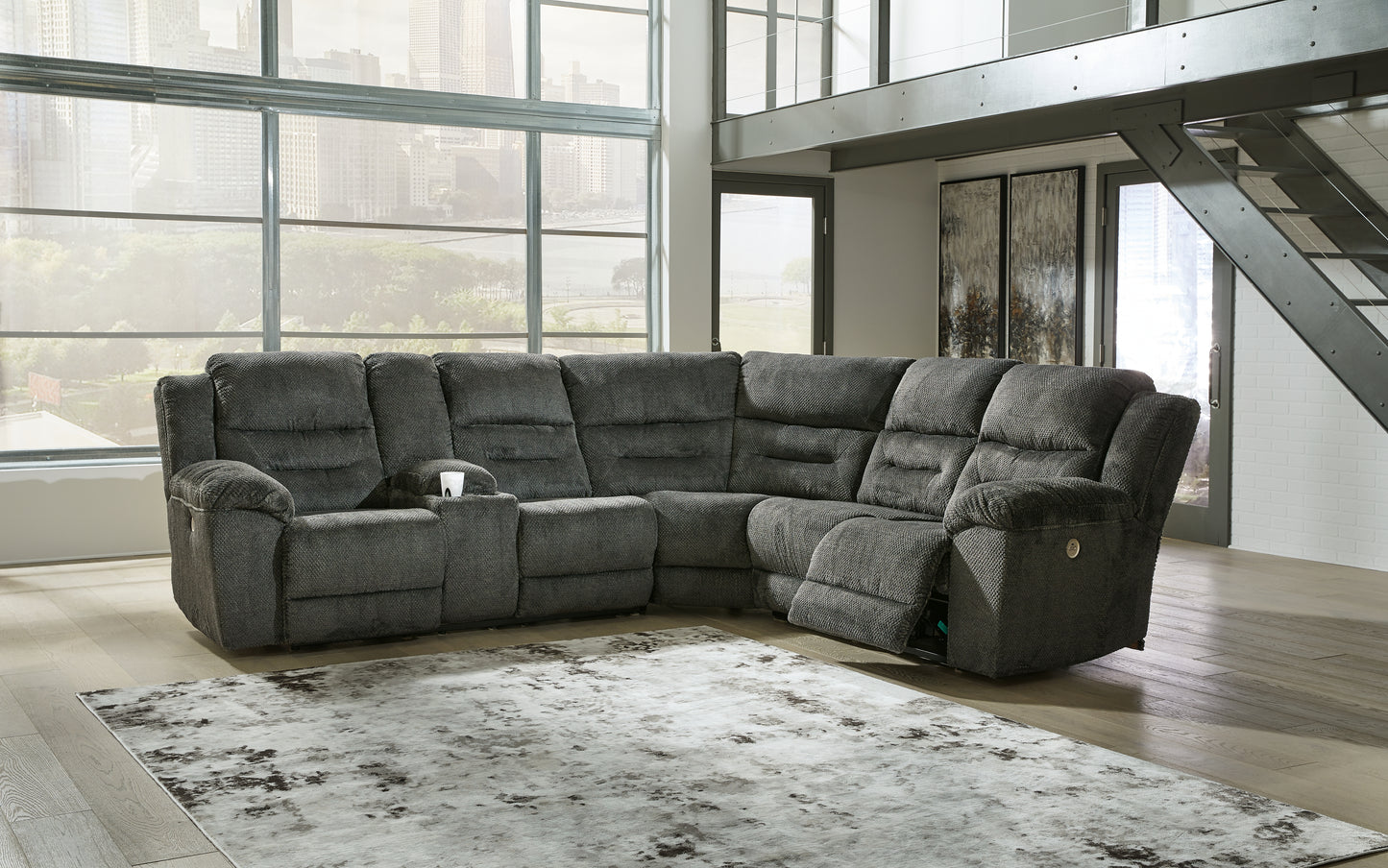 Myers Furniture Outlet - Ashley Furniture - Nettington Sectional - 3-Piece Power Reclining Sectional / Smoke - 44101S1