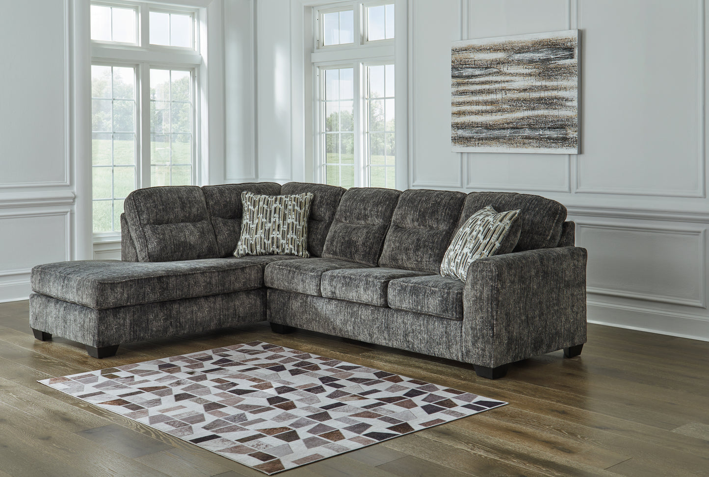Myers Furniture Outlet - Ashley Furniture - Lonoke Sectional - RAF 2-Piece Sectional with Chaise / Gunmetal - 50504S1