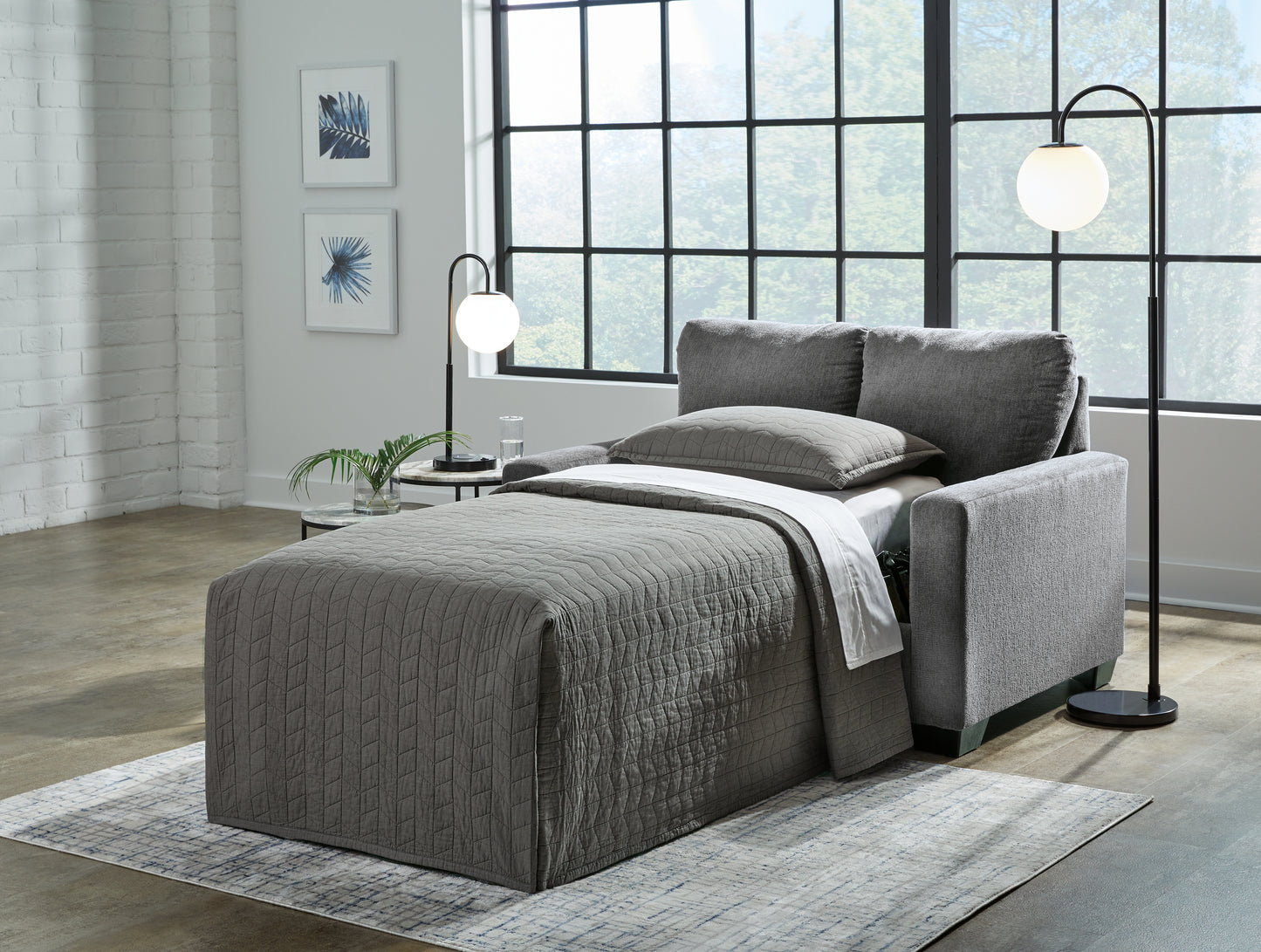 Myers Furniture Outlet - Ashley Furniture - Rannis Living Room - Twin Sofa Sleeper / Pewter - 5360237