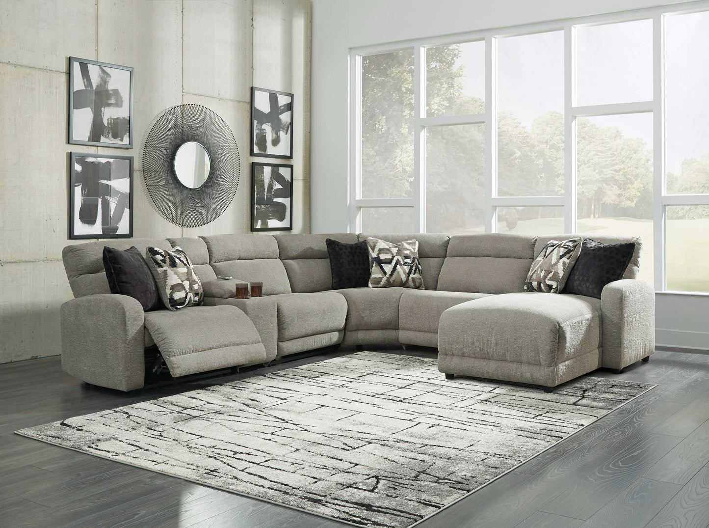 Myers Furniture Outlet - Ashley Furniture - Colleyville Sectional - 6-Piece Power Reclining Sectional with Chaise / Stone - 54405S12
