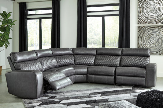 Myers Furniture Outlet - Ashley Furniture - Samperstone Sectional - 2-Piece Power Reclining Sectional Loveseat / Gray - 55203S5