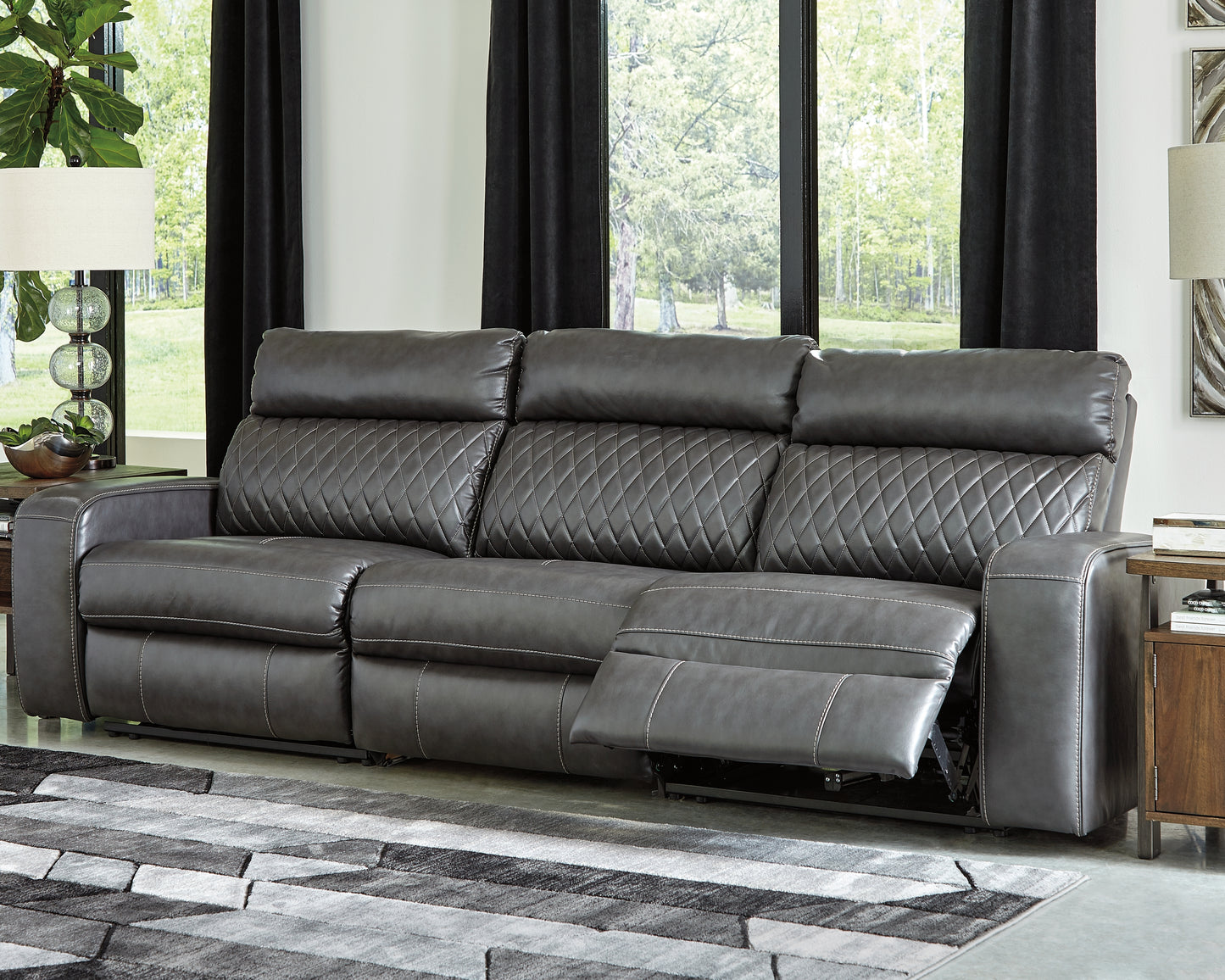 Myers Furniture Outlet - Ashley Furniture - Samperstone Sectional - 3-Piece Power Reclining Sectional Sofa / Gray - 55203S4
