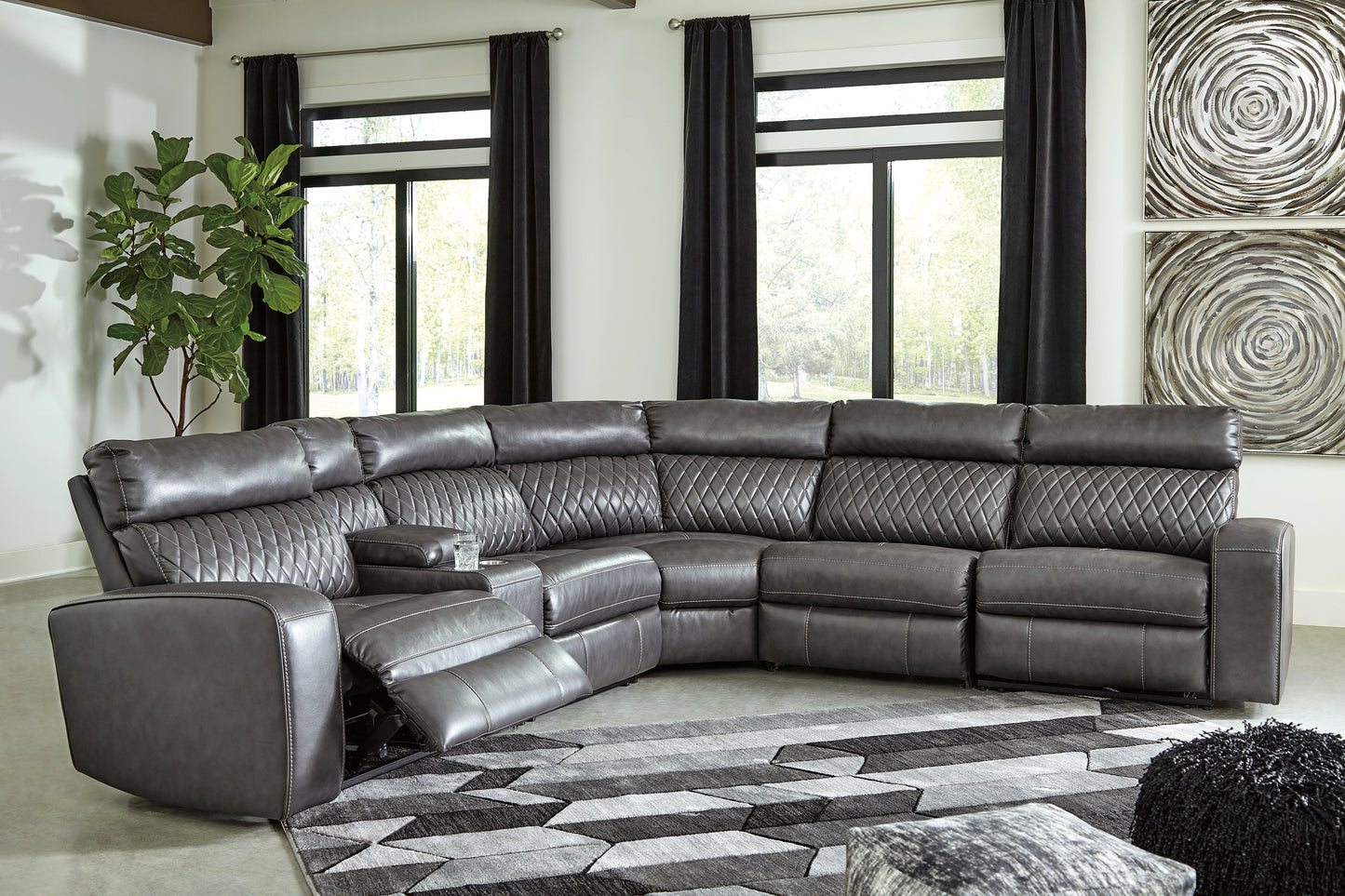 Myers Furniture Outlet - Ashley Furniture - Samperstone Sectional - 6-Piece Power Reclining Sectional / Gray - 55203S2