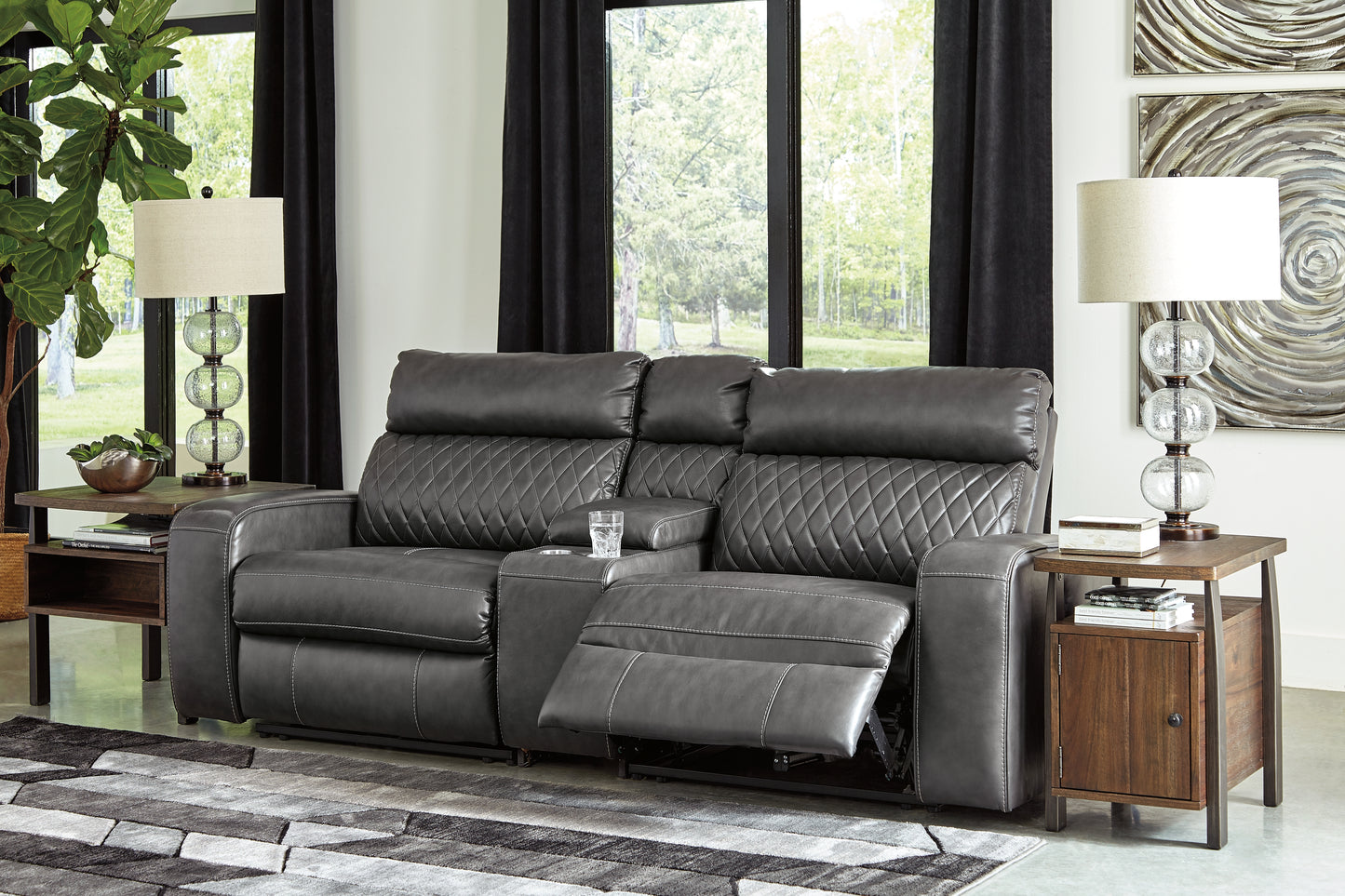 Myers Furniture Outlet - Ashley Furniture - Samperstone Sectional - 3-Piece Power Reclining Sectional Loveseat / Gray - 55203S3