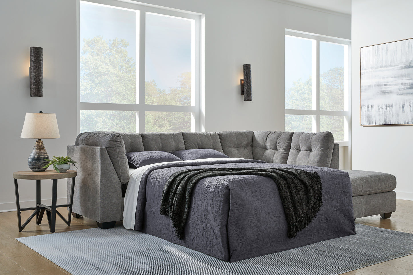 Myers Furniture Outlet - Ashley Furniture - Marleton Sectional - 2-Piece Sleeper Sectional with Chaise / Gray - 55305S4