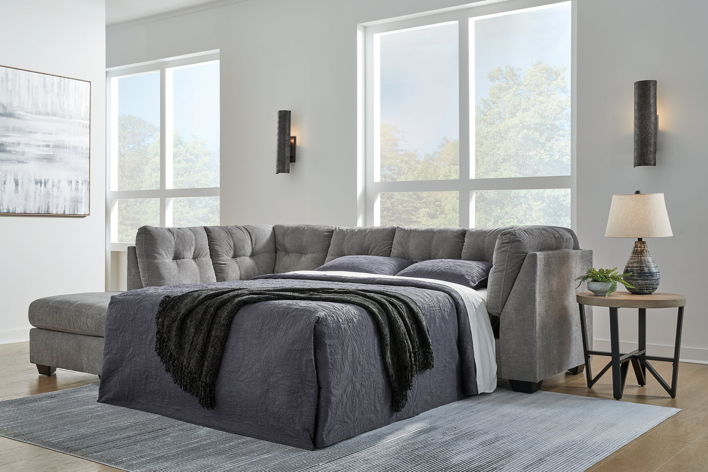 Myers Furniture Outlet - Ashley Furniture - Marleton Sectional - RAF 2-Piece Sleeper Sectional with Chaise / Gray - 55305S3