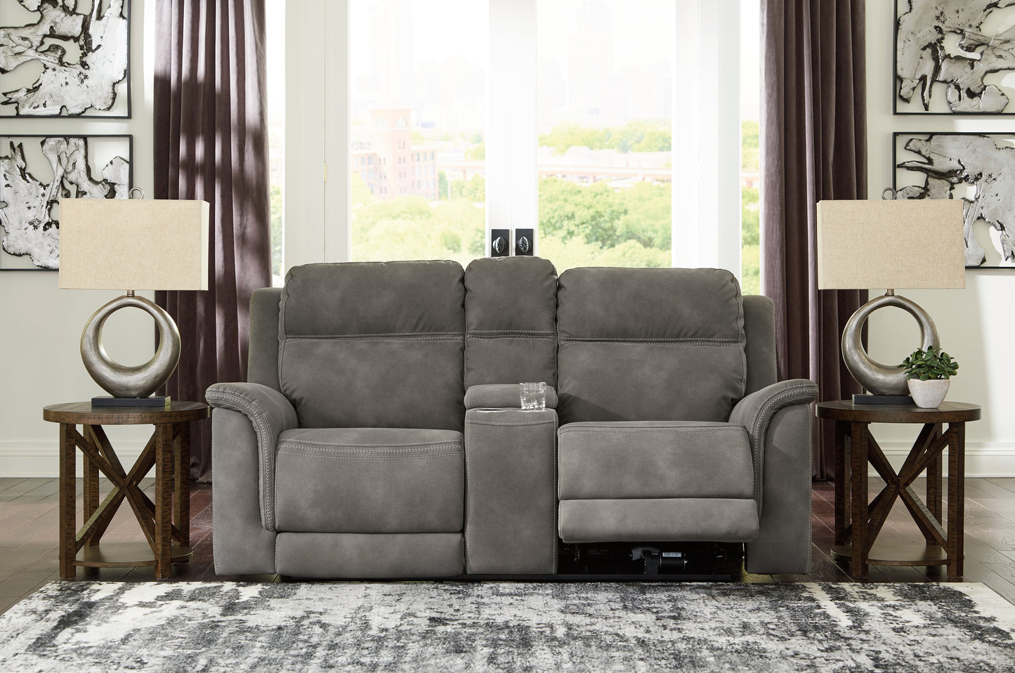 Myers Furniture Outlet - Ashley Furniture - Next-Gen DuraPella Living Room - PWR REC Loveseat/CON/ADJ HDRST / Slate - 5930118