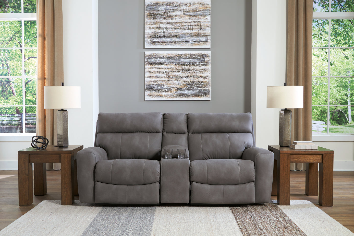 Myers Furniture Outlet - Ashley Furniture - Next-Gen DuraPella Sectional - 3-Piece Power Reclining Sectional Loveseat with Console / Slate - 61003S3