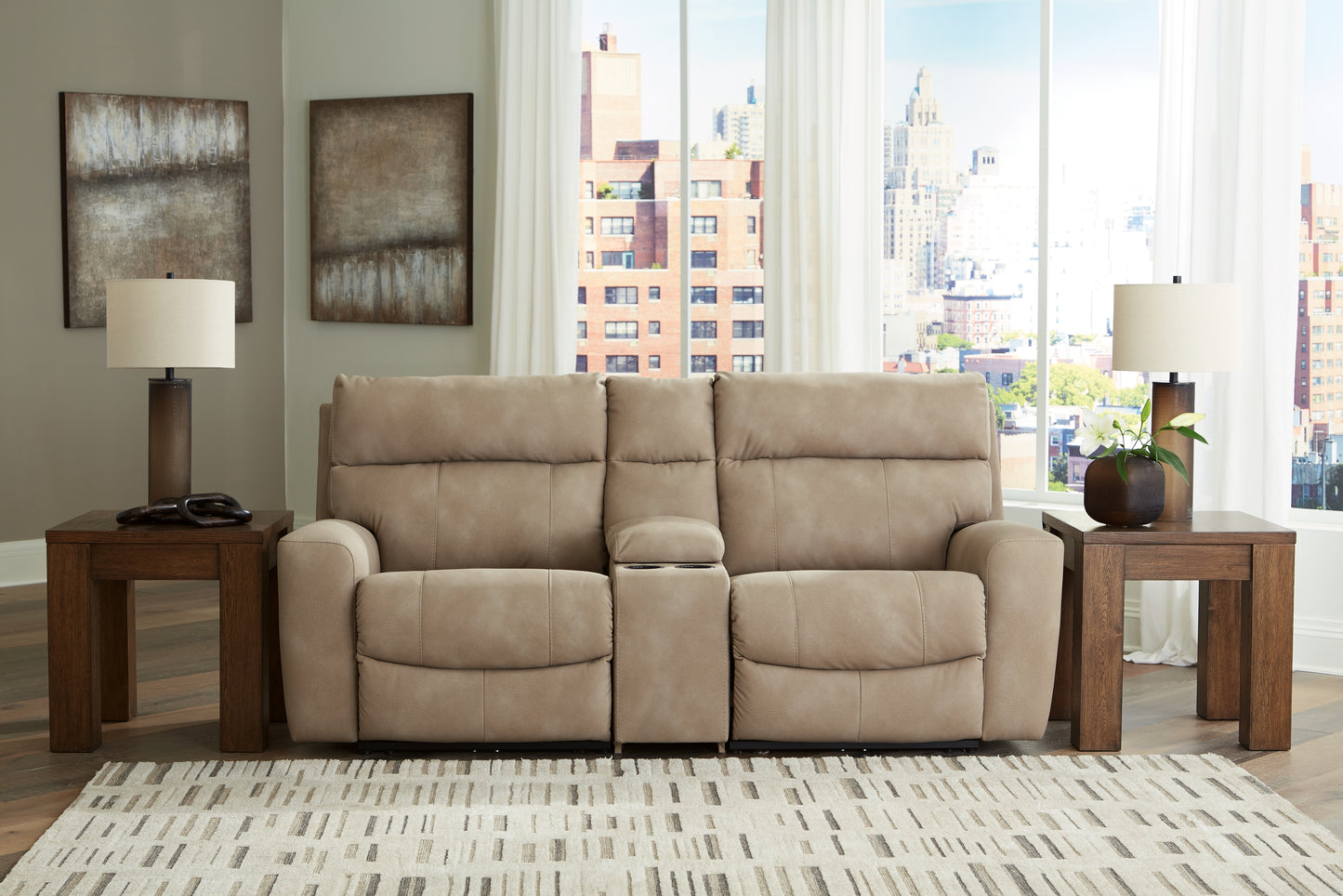 Myers Furniture Outlet - Ashley Furniture - Next-Gen DuraPella Sectional - 3-Piece Power Reclining Sectional Loveseat with Console / Sand - 61004S3