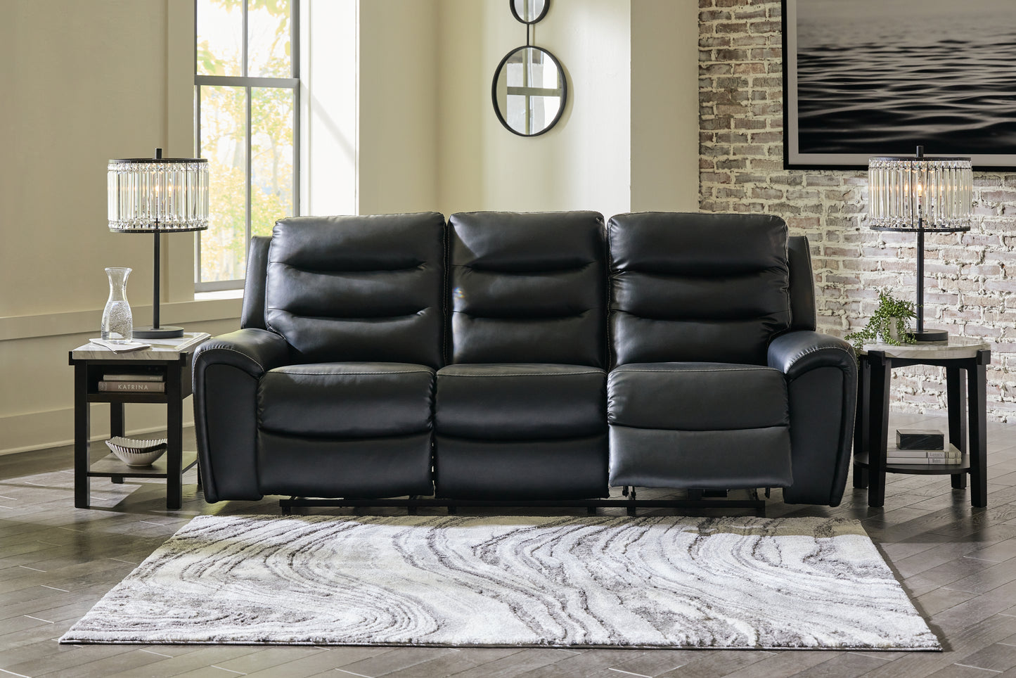 Myers Furniture Outlet - Ashley Furniture - Warlin Living Room - PWR REC Sofa with ADJ Headrest / Black - 6110515