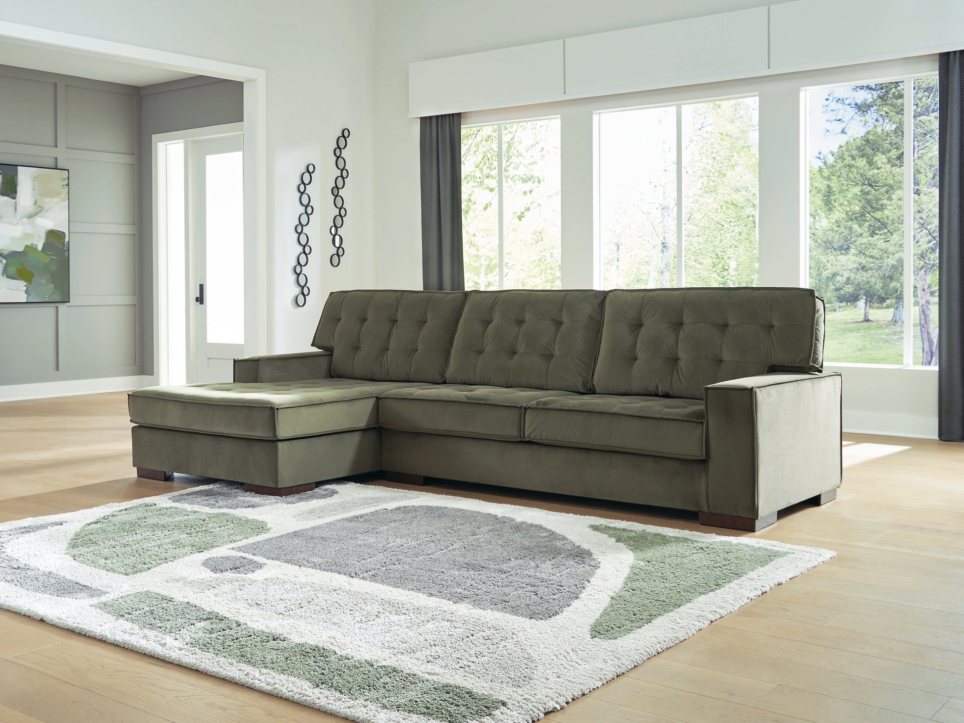 Myers Furniture Outlet - Ashley Furniture - Caspian-Town Sectional - LAF 2-Piece Sectional with Chaise / Olive - PC61702S2