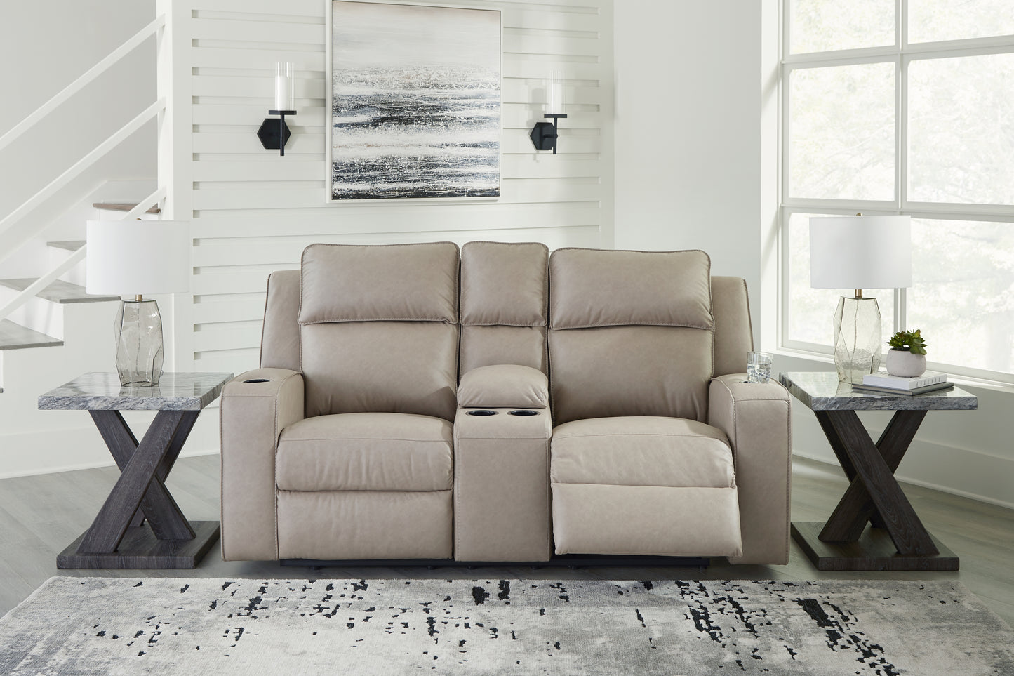 Myers Furniture Outlet - Ashley Furniture - Lavenhorne Living Room - DBL Rec Loveseat w/Console / Pebble - 6330794