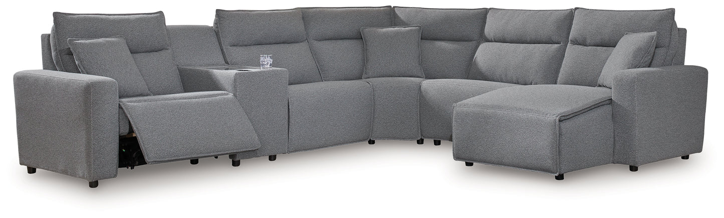Myers Furniture Outlet - Ashley Furniture - ModMax II Sectional - 6-Piece Reclining Sectional with Chaise and Audio Console / Salt and Pepper - 65906S29