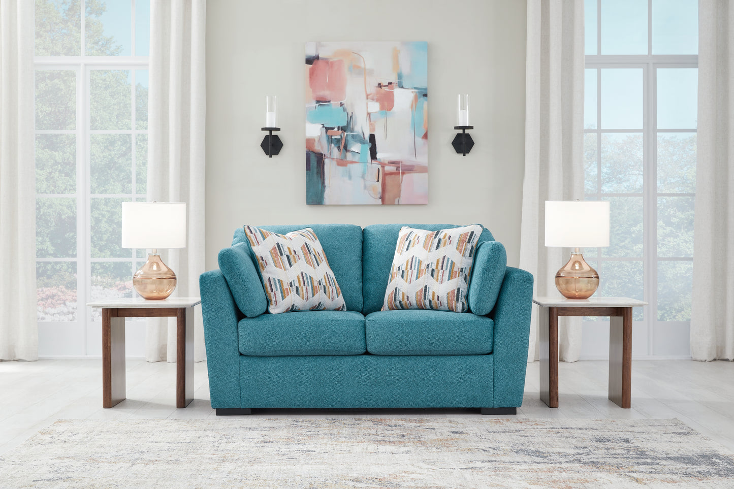 Myers Furniture Outlet - Ashley Furniture - Keerwick Living Room - Loveseat / Teal - 6750735
