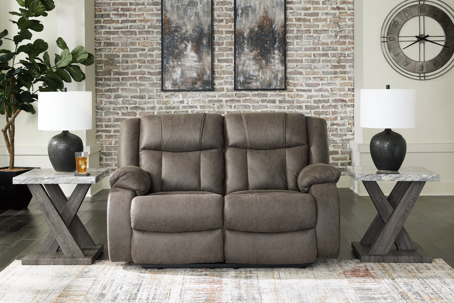 Myers Furniture Outlet - Ashley Furniture - First Base Living Room - Reclining Loveseat / Gunmetal - 6880486