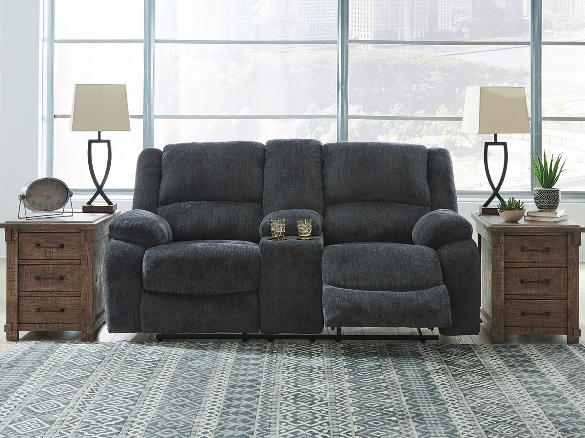 Myers Furniture Outlet - Ashley Furniture - Draycoll Living Room - DBL Rec Loveseat w/Console / Slate - 7650494