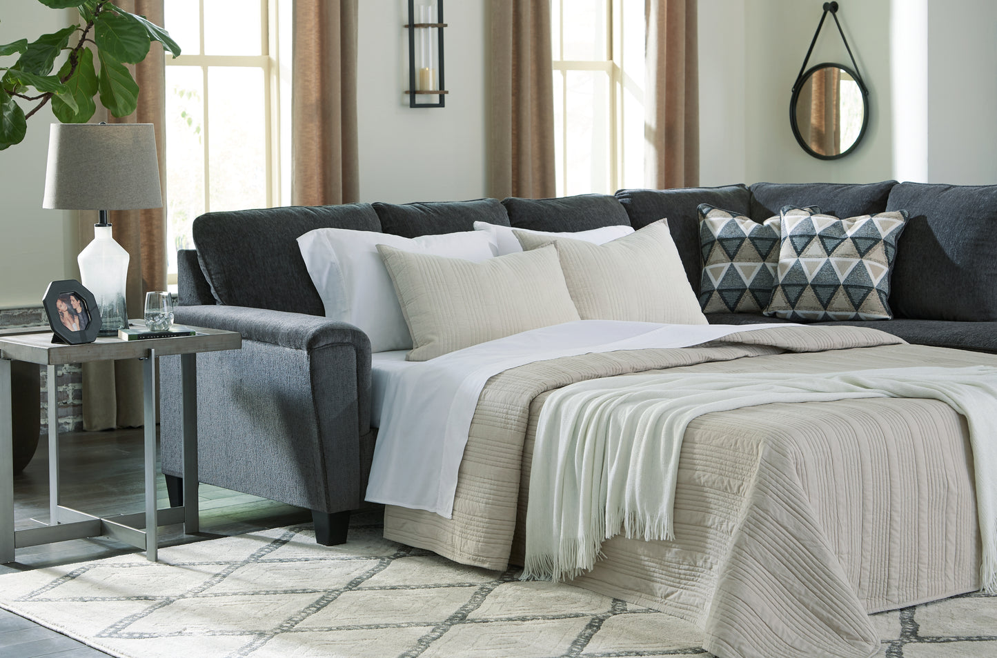 Myers Furniture Outlet - Ashley Furniture - Abinger Sectional - LAF 2-Piece Sleeper Sectional with Chaise / Smoke - 83905S4