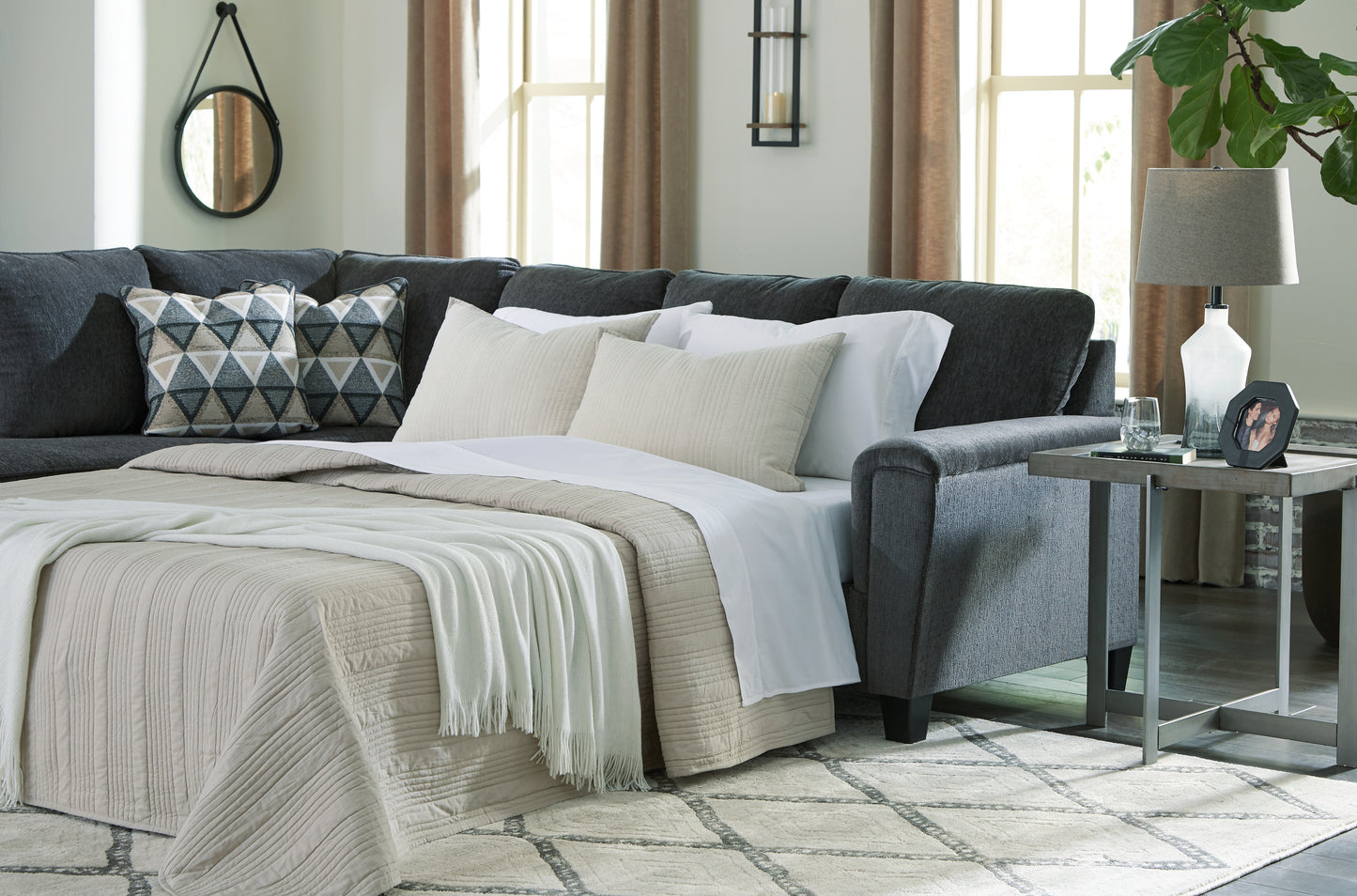 Myers Furniture Outlet - Ashley Furniture - Abinger Sectional - RAF 2-Piece Sleeper Sectional with Chaise / Smoke - 83905S3