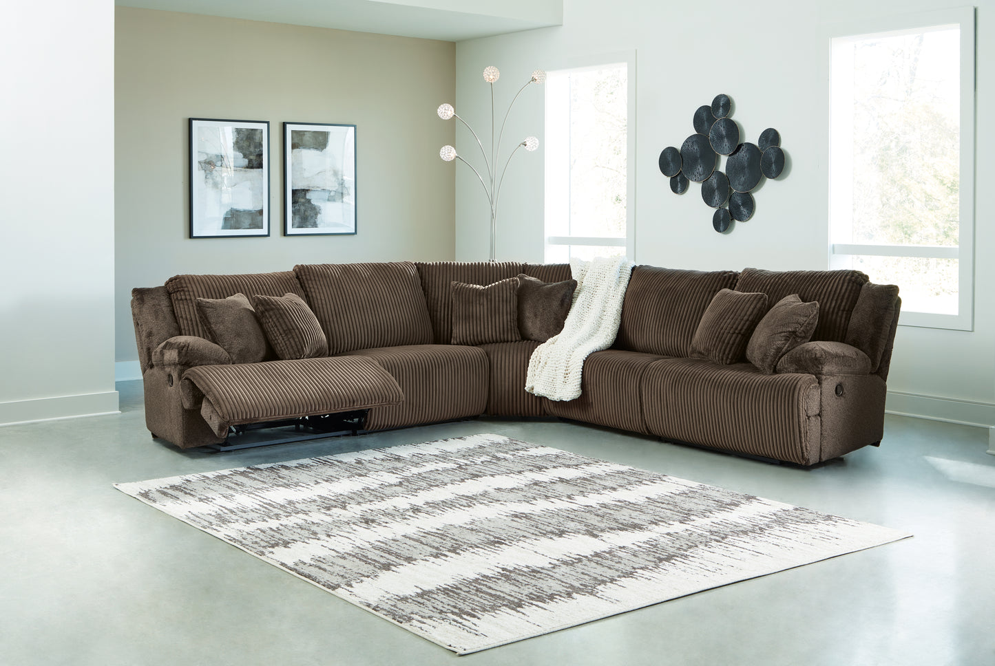 Myers Furniture Outlet - Ashley Furniture - Top Tier Sectional - 5-Piece Reclining Sectional / Chocolate - 92705S3