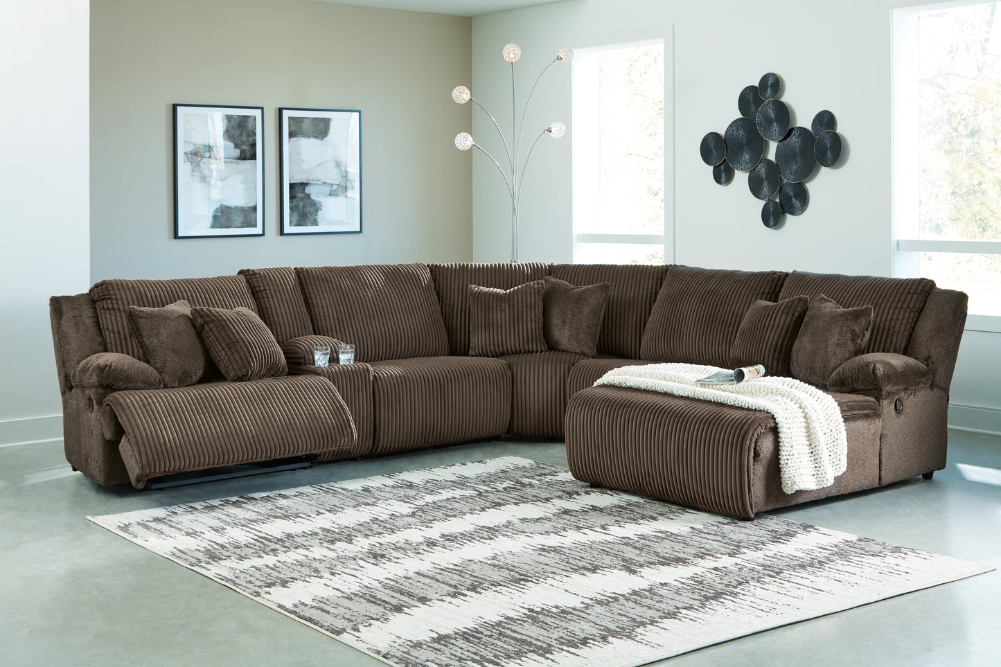 Myers Furniture Outlet - Ashley Furniture - Top Tier Sectional - 6-Piece Reclining Sectional with Chaise / Chocolate - 92705S1