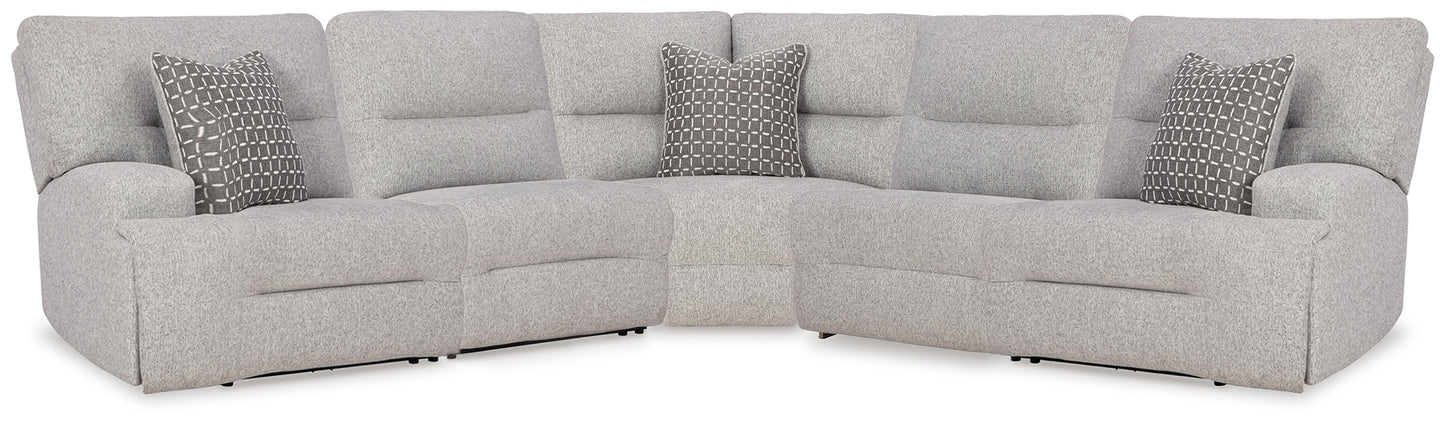 Myers Furniture Outlet - Ashley Furniture - Acklen Place Sectional - 5-Piece Power Reclining Sectional / Pewter - 93605S3