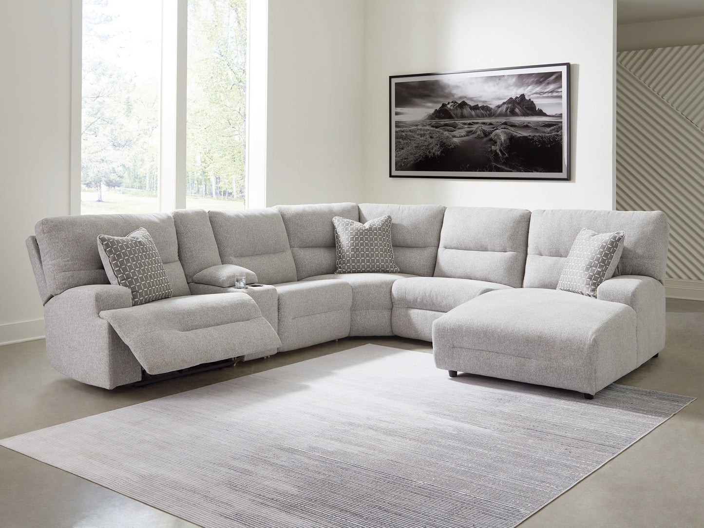 Myers Furniture Outlet - Ashley Furniture - Acklen Place Sectional - 6-Piece Power Reclining Sectional with Chaise / Pewter - 93605S1