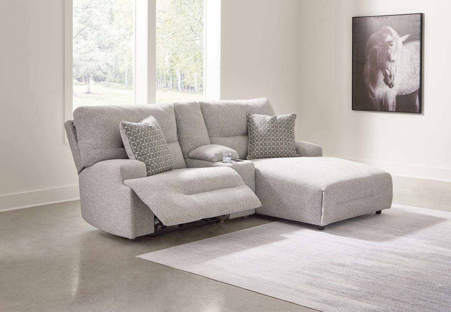 Myers Furniture Outlet - Ashley Furniture - Acklen Place Sectional - 3-Piece Power Reclining Sectional Sofa with Chaise / Pewter - 93605S4