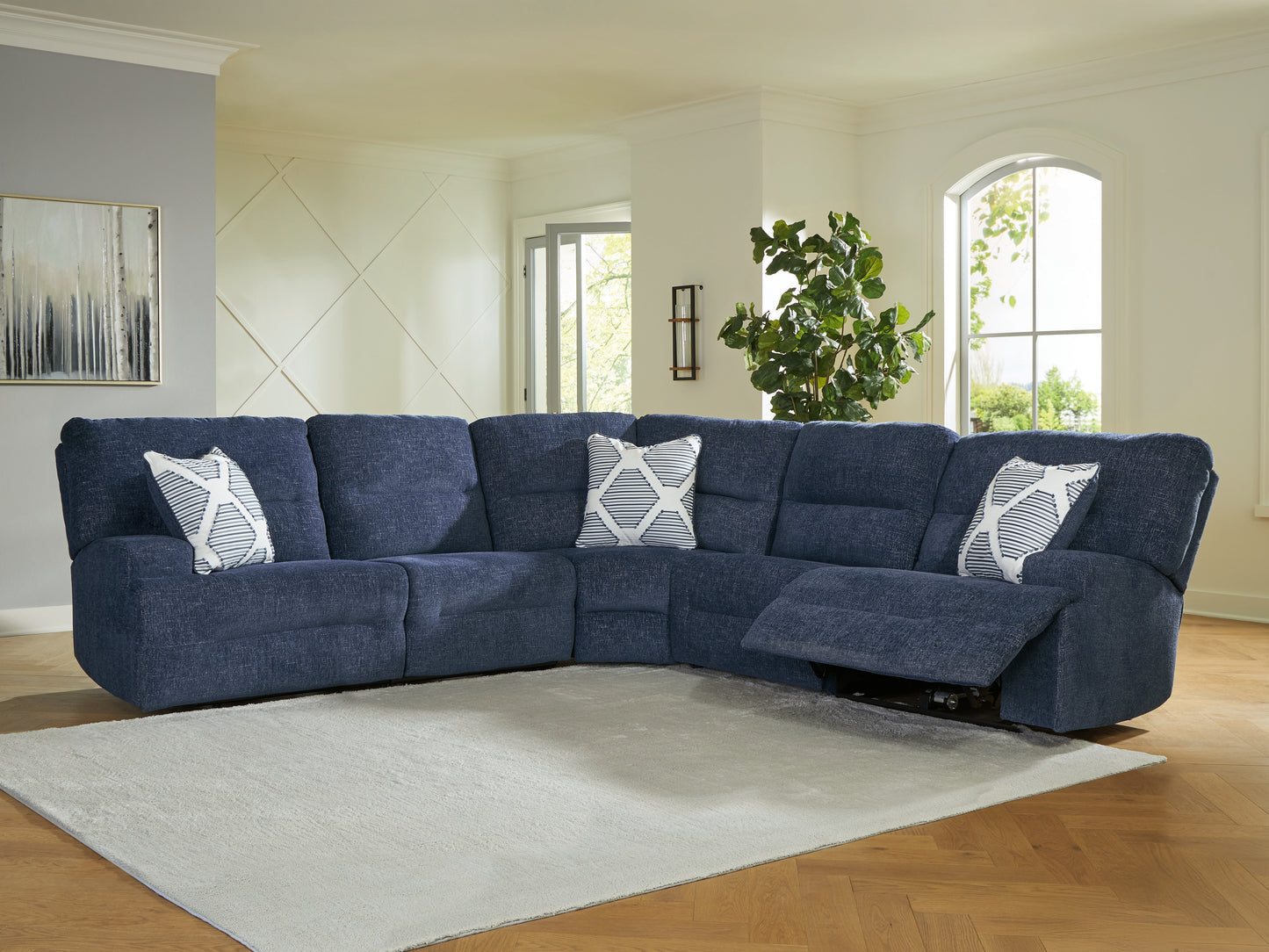 Myers Furniture Outlet - Ashley Furniture - Acklen Place Sectional - 5-Piece Power Reclining Sectional / Navy - 93607S3