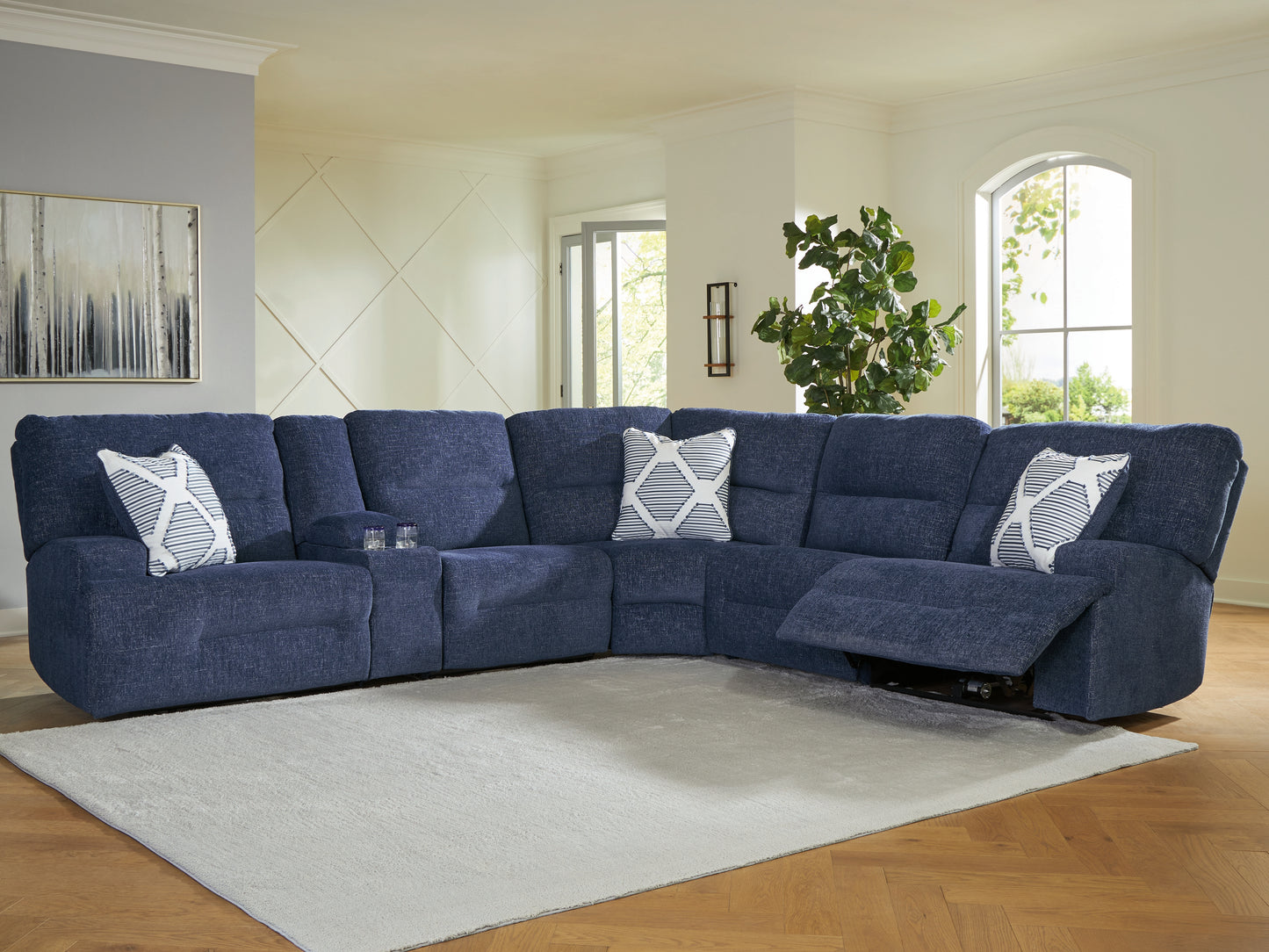 Myers Furniture Outlet - Ashley Furniture - Acklen Place Sectional - 6-Piece Power Reclining Sectional / Navy - 93607S15