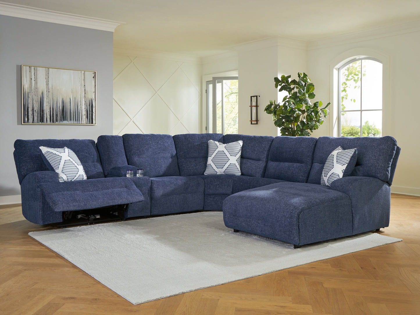 Myers Furniture Outlet - Ashley Furniture - Acklen Place Sectional - 2-Piece Power Reclining Sectional / Navy - 93607S16